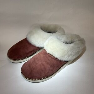 OluKai Ku'i Women's Slippers W8 Burgundy Leather Shearling Indoor Outdoor NEW